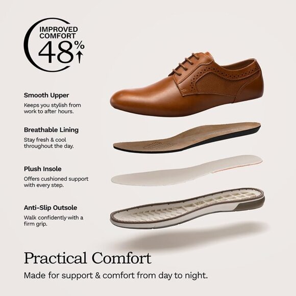 Bruno Marc Men's Brown Oxford Formal Business Dress Plain Lace UpToe Sneakers - Picture 8 of 9